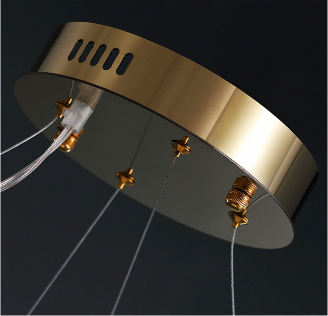 Tricolor Round Shape Chandelier Crystal Ceiling Light Fixture With Metal Ceiling Plate