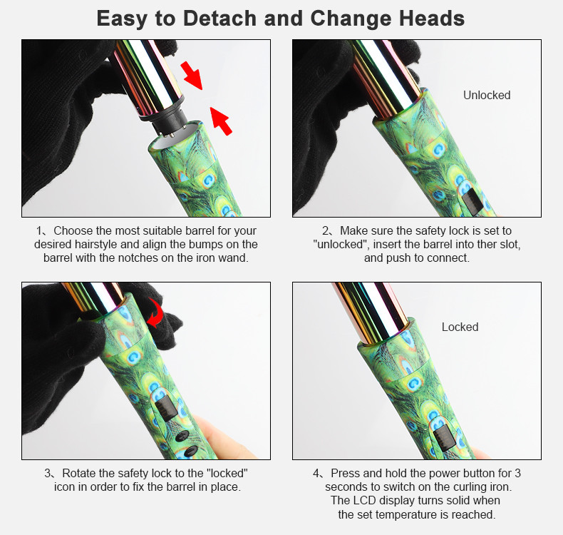 LCD Heat Display Interchangeable Curling Iron Set Beach Waves 5 In 1