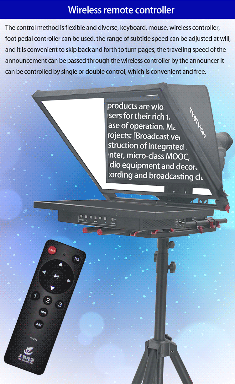 Broadcast Teleprompter with Tripod and Remoter 24inch Single Screen Built-in Prompter