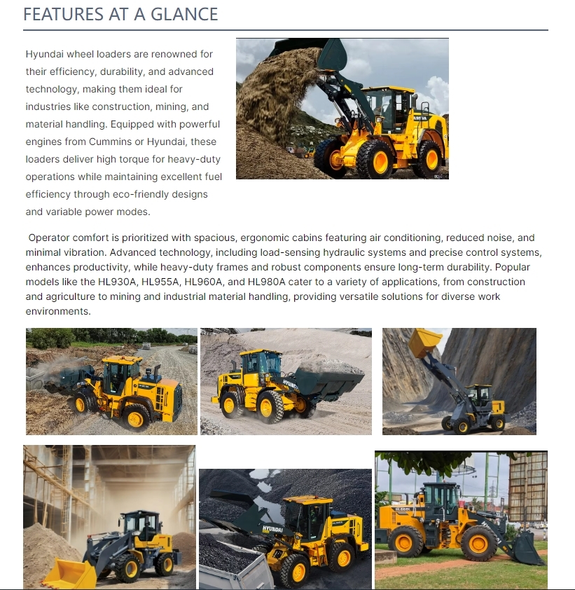 Hyndai High Performance Wheel Loader Hyundai Durable Construction Machinery