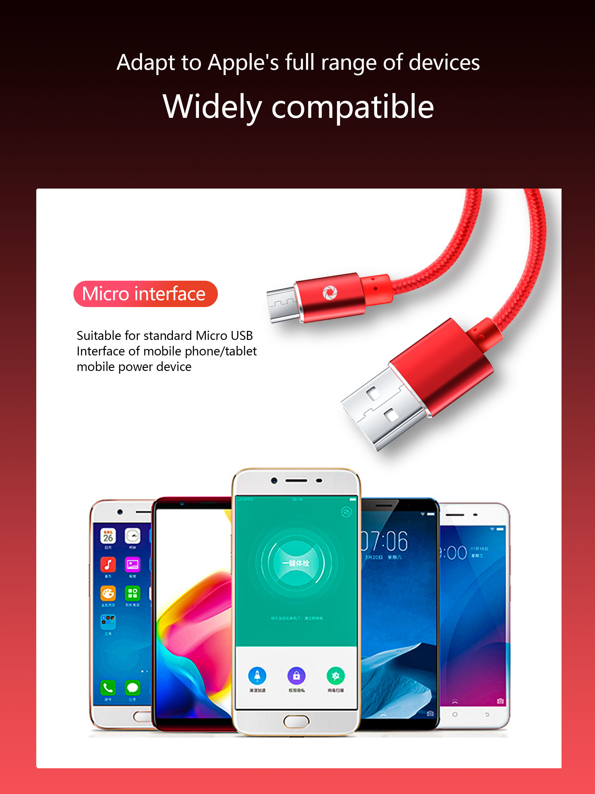 Nylon Usb 2.0 Data Transfer Cable , TPE 6 Foot Red Micro Usb Lead