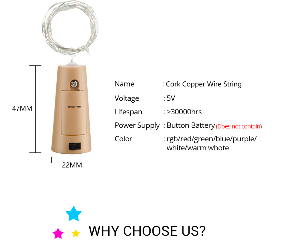1M 2M LED Garland Copper Silver Wire String Lights 10 20 LEDs Bottle Stopper Fairy Lights for Holiday Wedding Party Deco