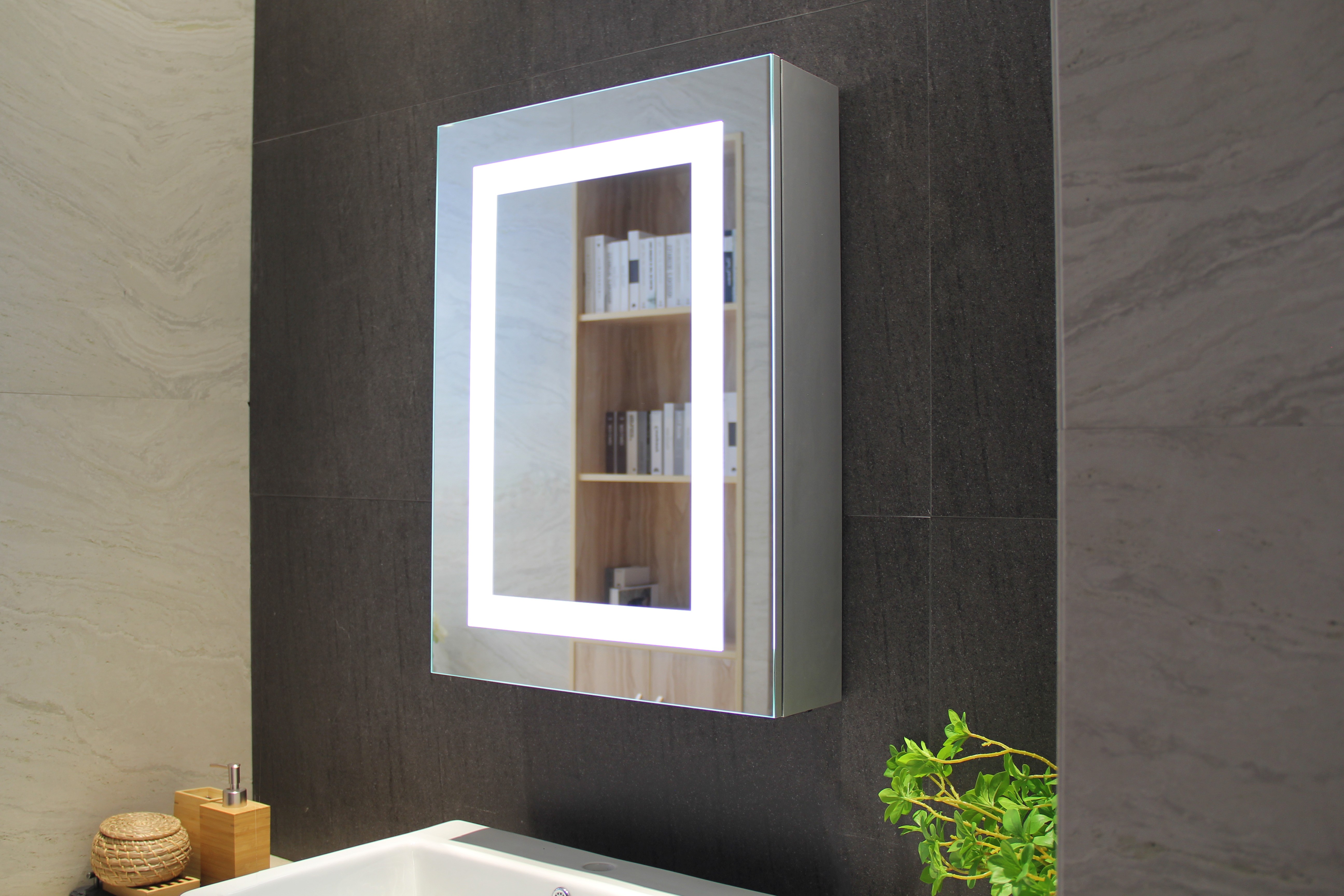 Wall - Mounted Bathroom Cabinet With Led Mirror With Touch Switch For Hotel