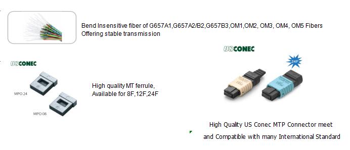 24 Fibers MTP To LC 24F MTP(Male) -LC Fan-Out 0.9mm 30-35cm Patch Cable