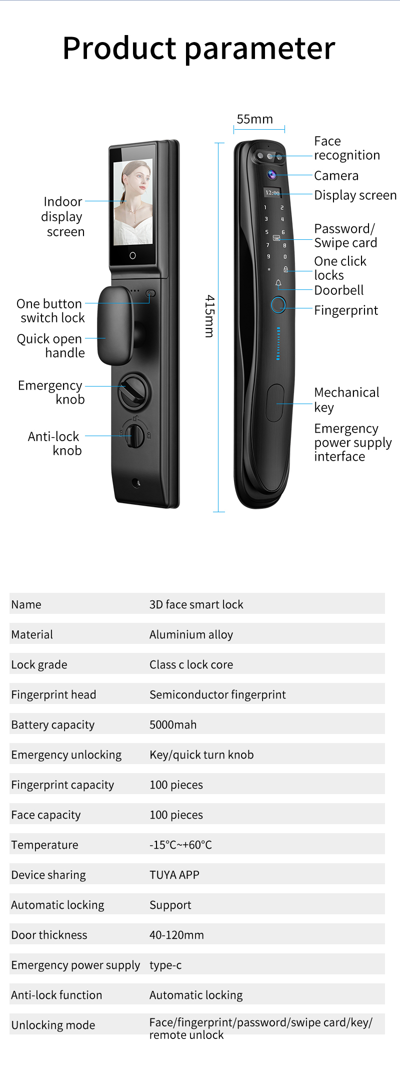 S931 Max Smart Camera 3D Face Recognition Tuya Video Intercom Fingerprint & Key Card Access Smart Door Lock