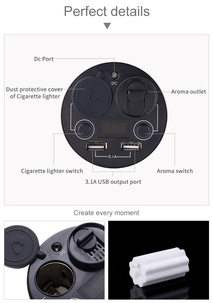 Dual USB Sockets ABS PC 5V 3.1A Car Charger Aroma Diffuser