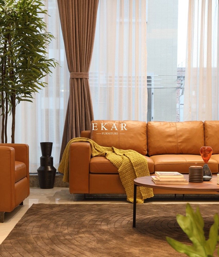 Contemporary Style 2018 New Living Room Furniture 5 Seater Cowhide Genuine Leather Sectional Sofa Sets