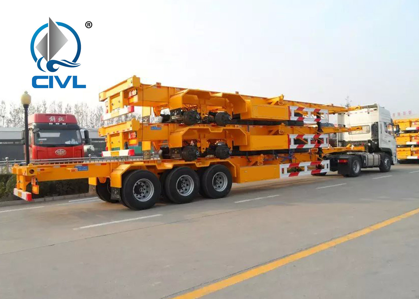 Skeletal Container Semi Trailer 3 Axles 40 Feet Container With JOST Landing Leg