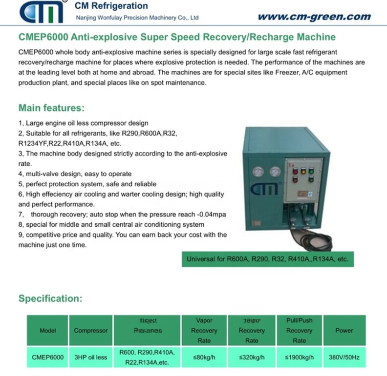 50Hz R22 Refrigerant Recovery Machine With Video Technical Support Service