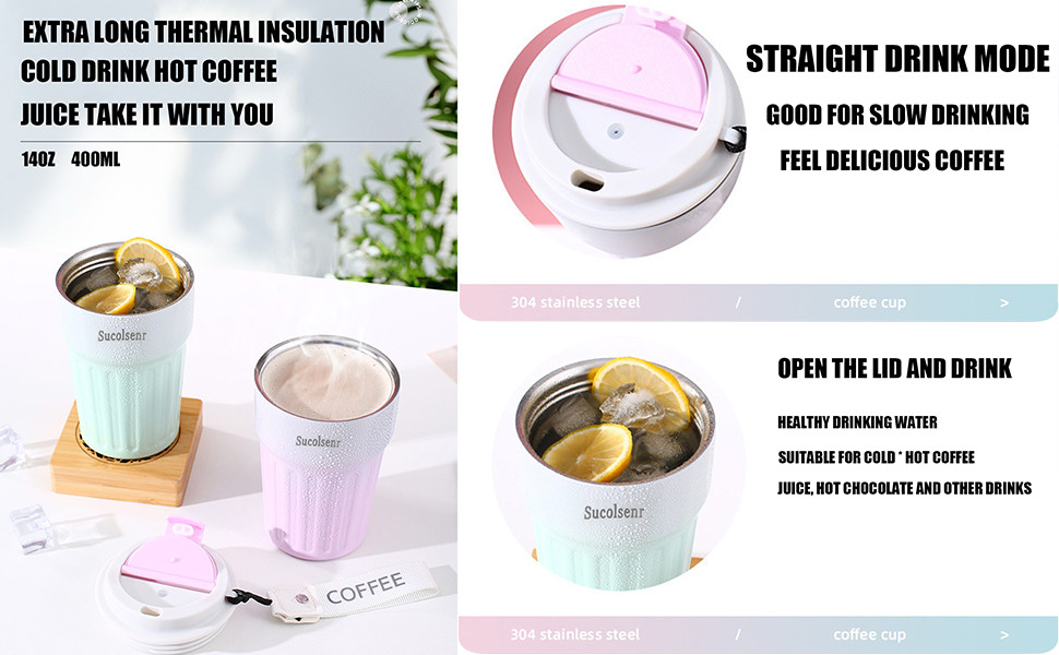 Insulated Coffee Cup With Leakproof Lid Reusable Coffee Cups Travel Cup 13 OZ Coffee Travel Mug,Double Walled Coffee Mug,Stainless Steel Coffee Mug