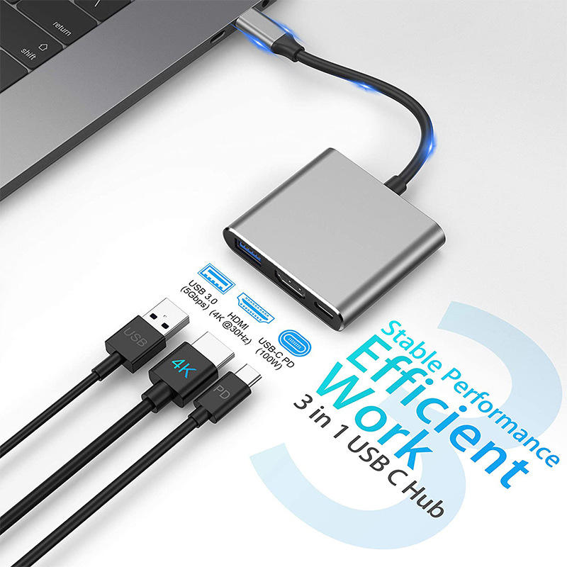 3-In-1 USB C Type C Multi-function Hub To USB-C PD HDMI USB 3.0 Adapter Converter Cable