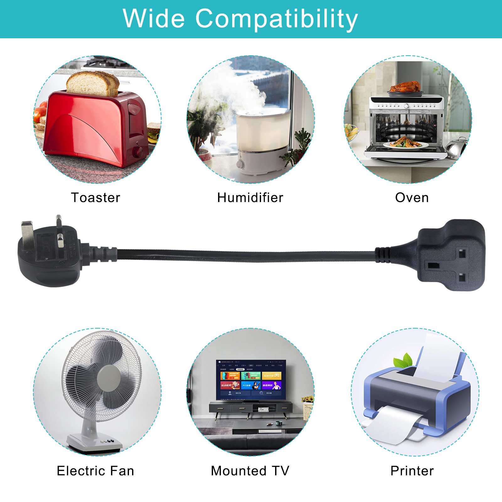 1M Electric Power Cord 13A 250V Ac Extension Cable For Rice Cooker