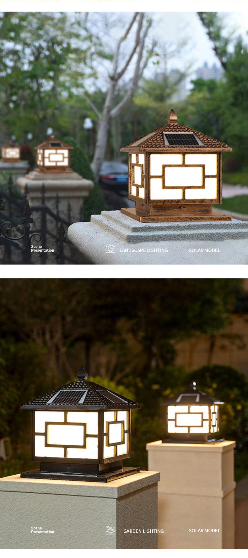 6V 9W Led Solar Fence Post Lights Garden Outdoor Traditional Square