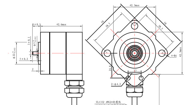 Waterproof Grade IP65 Stepping Motor 1.0A 0.22N.m 42×42×42.6mm NEMA 17 With ISO CE