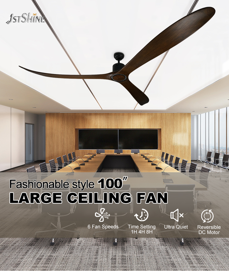 Meeting Room 100 Inches Ceiling Fan with Remote Control 35W Power and Wooden Blades