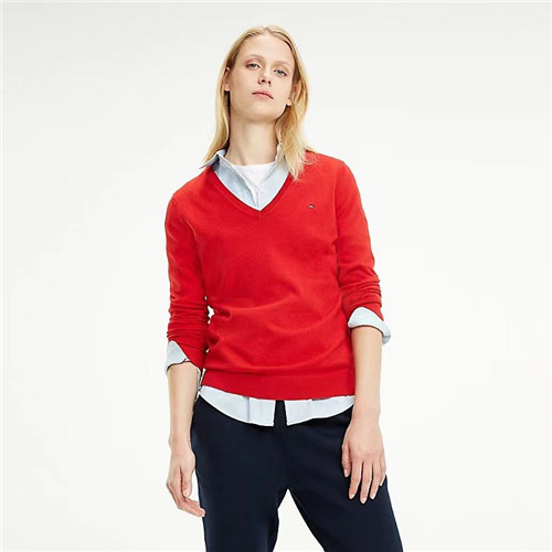 Tommy, Ladies V-Neck Sweaters casual Keep Warm High-Quality multiColors Versatile red clothes