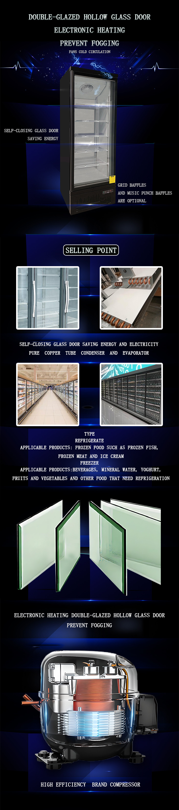 360L Vertical Showcase Freezer , Double Insulating Upright Display Freezer