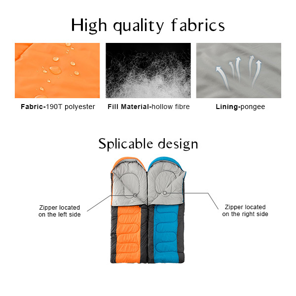 1 Person Camping Sleeping Bags Orange Rectangular Backpacking Sleeping Bag