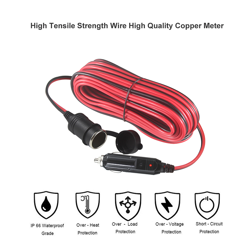 3ft 6ft 12ft Cigarette Lighter Extension Cord Male To Female For Car Charging