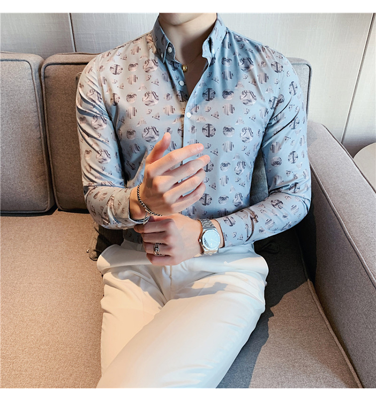 Breathable Black Long Sleeve Regular Fit 100% Cotton Slim Fit Mens Floral Print Shirt