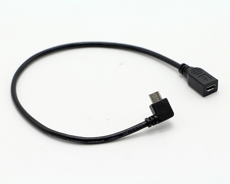 CUSTOM 90 Degree Right Angle Male to Female Micro USB Cable