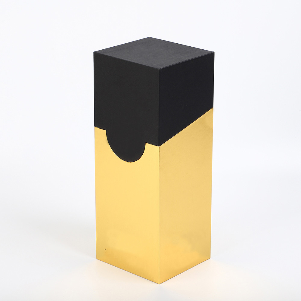 Luxury rigid fip open top Single bottle Wine Packaging Box with full size black foil logo