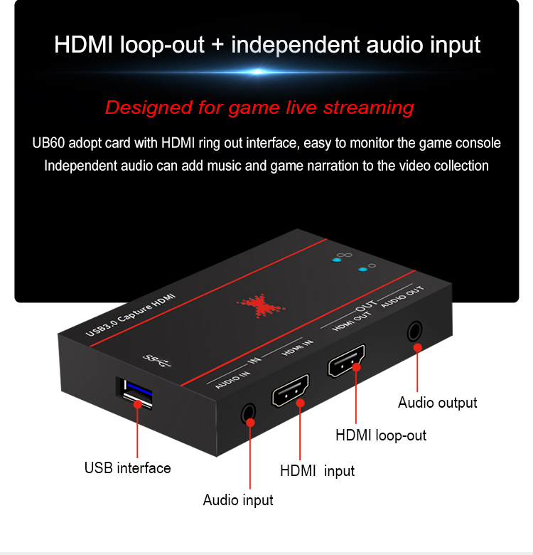 4k Hdm1 Input 1080p60 Output Capture Card With Independent Microphone