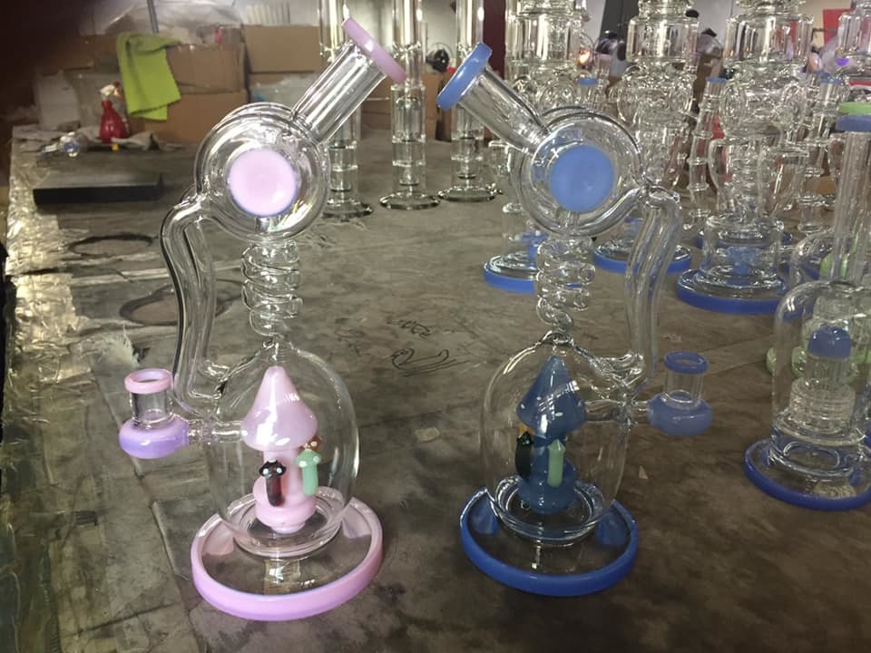 17 Inch Tall Double Dab Rig 6 Arm Trees Percolator Glass Water Bong Multicolor