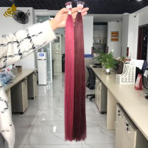 China Wholesale Cuticle Aligned I Tip Human Hair Extensions Burg And 99J Color Straight Hair Extensions on sale