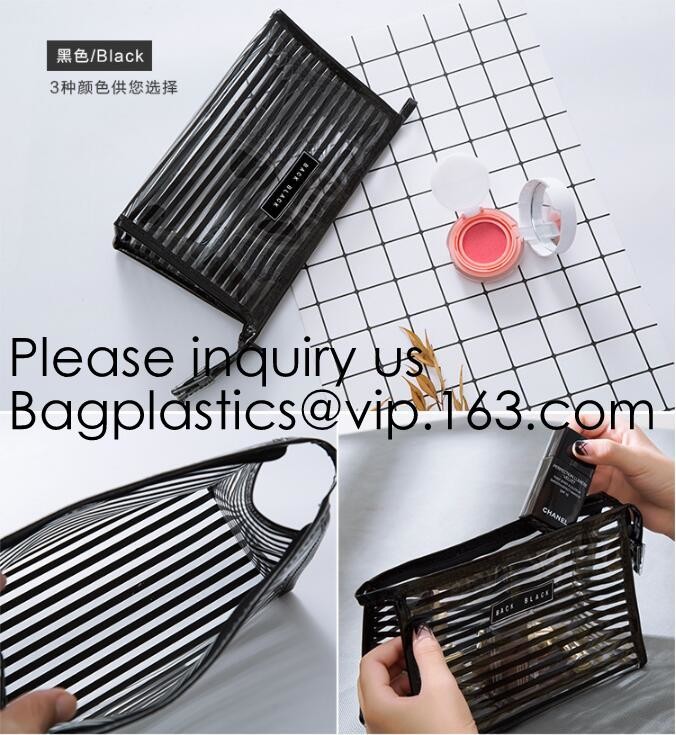 Compact Multi-purpose Handbag-style Transparent Glitter Cosmetic Pouch with Zipper Pocket on the Back, bagease, bagplast