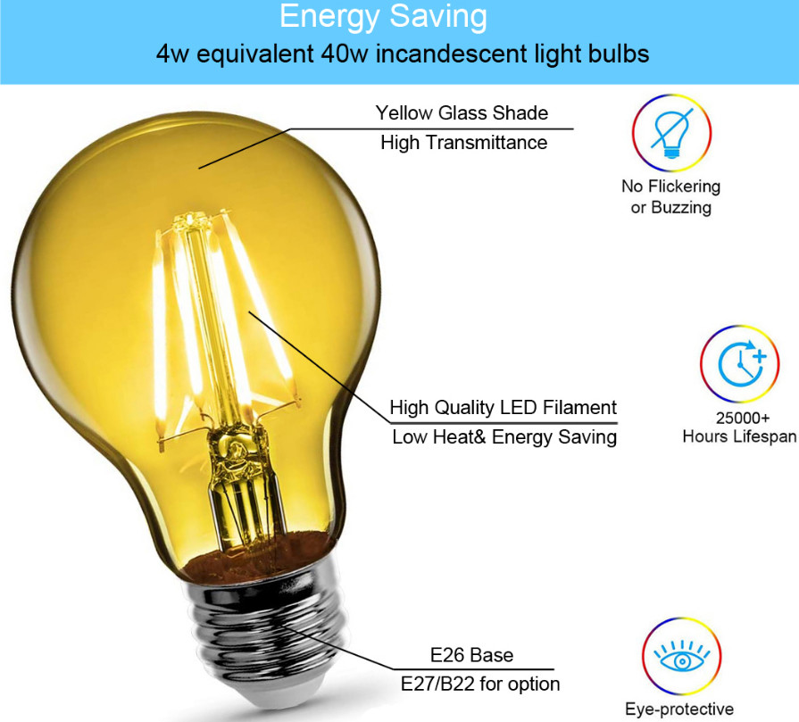 B22 E27 Vintage Dimmable Bulb 240V A60 Yellow Filament Bulb