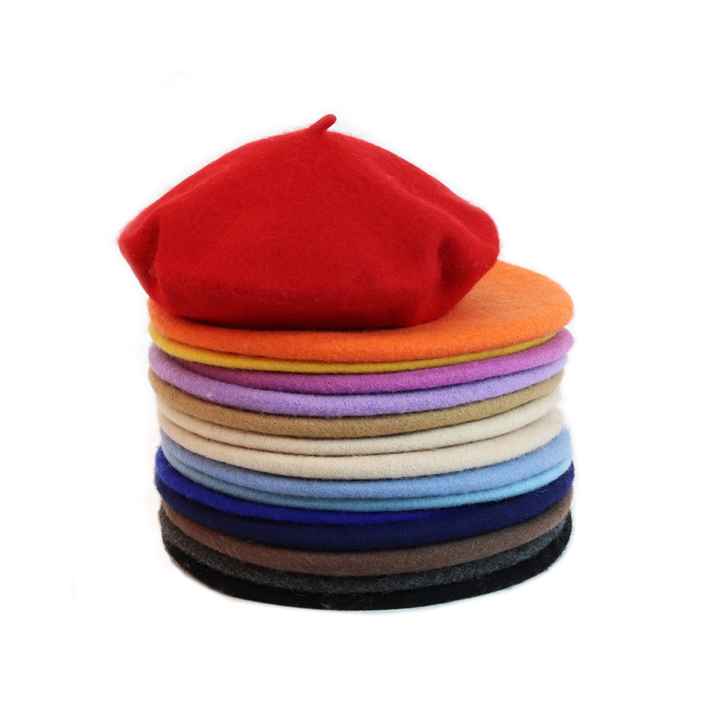 Polyester Wool Beret Cap Hat Solid Color​ For Women Halloween