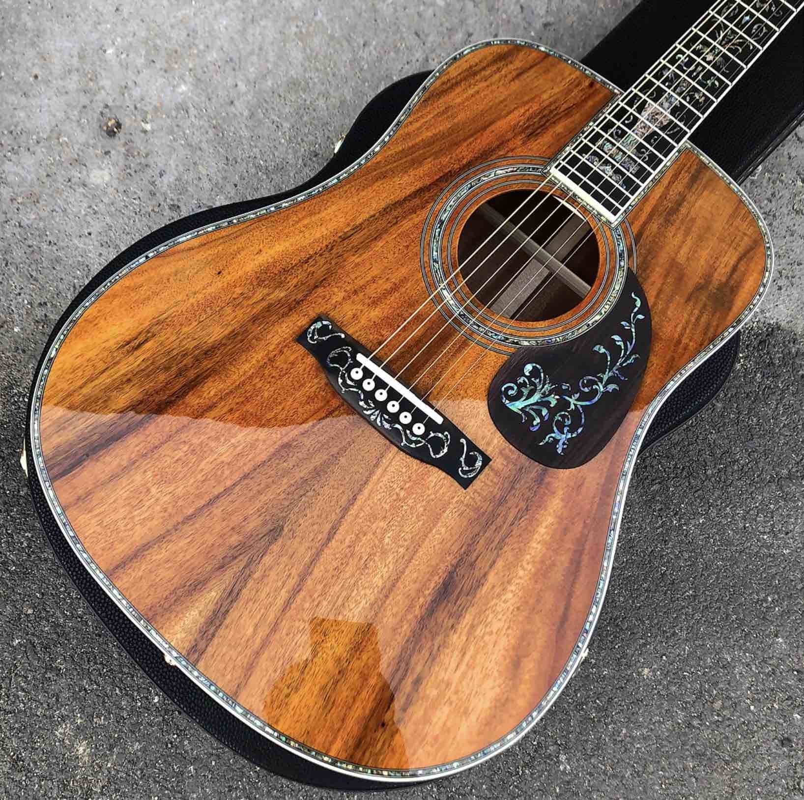 KOA wood classic acoustic guitar,Life tree Ebony Fingerboard,Abalone inlays and binding,China 41 inchs acoustic