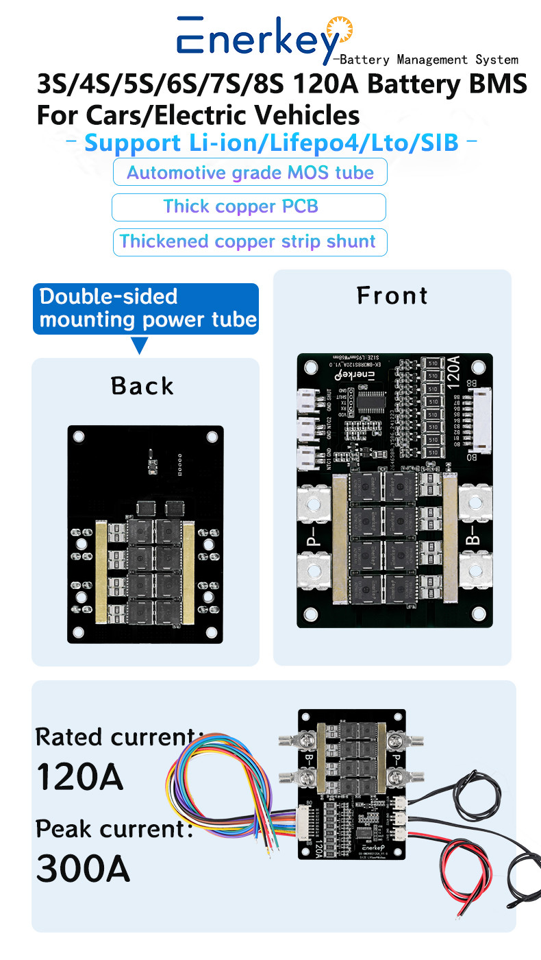 Enerkey 4S 120A LiFePO4/Li-ion Battery Protection Board 120A Discharge With Passive Balancing and Custom OEM Solutions
