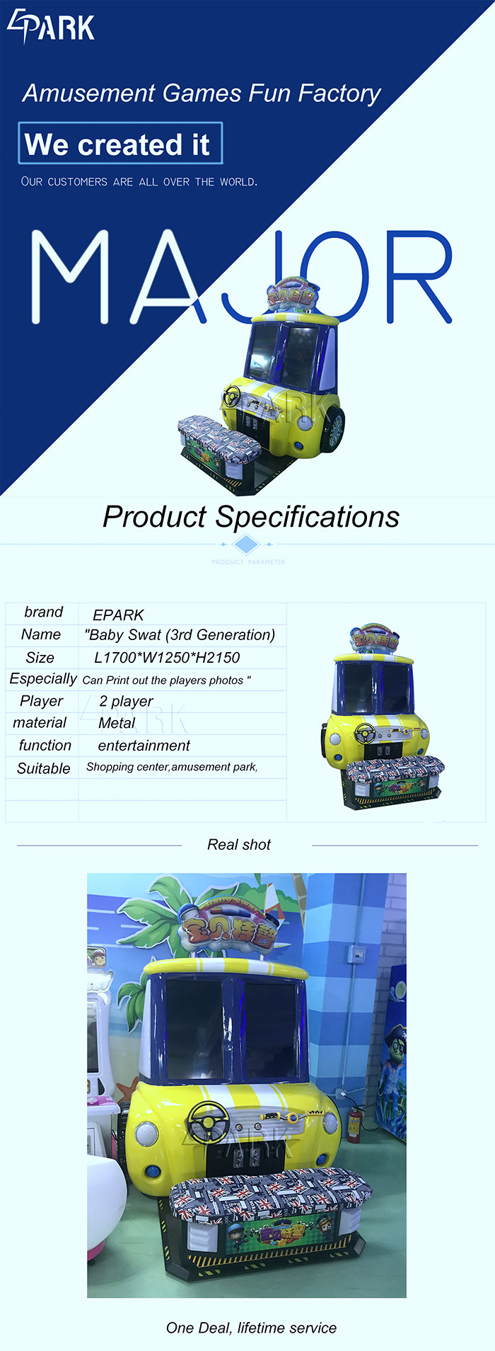 Amusement Park Baby Swat Kids Race Car Arcade Machine For 2 Player