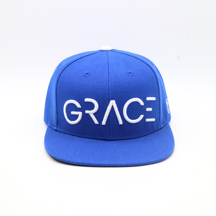 Adult Flat Brim Snapback Hats Plastic Closure 6 Panels Blue Color