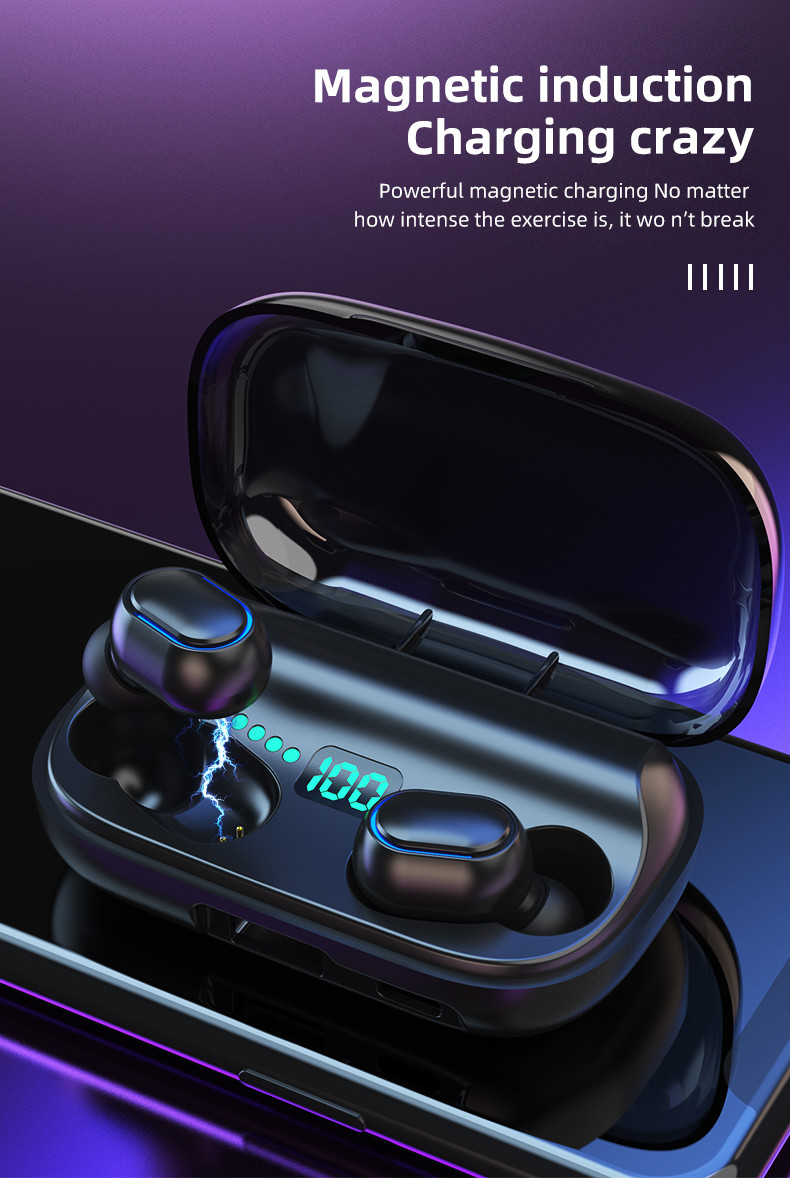 3.7V 1800mAh Charging Case Bluetooth Earphones For Running 9D HIFI