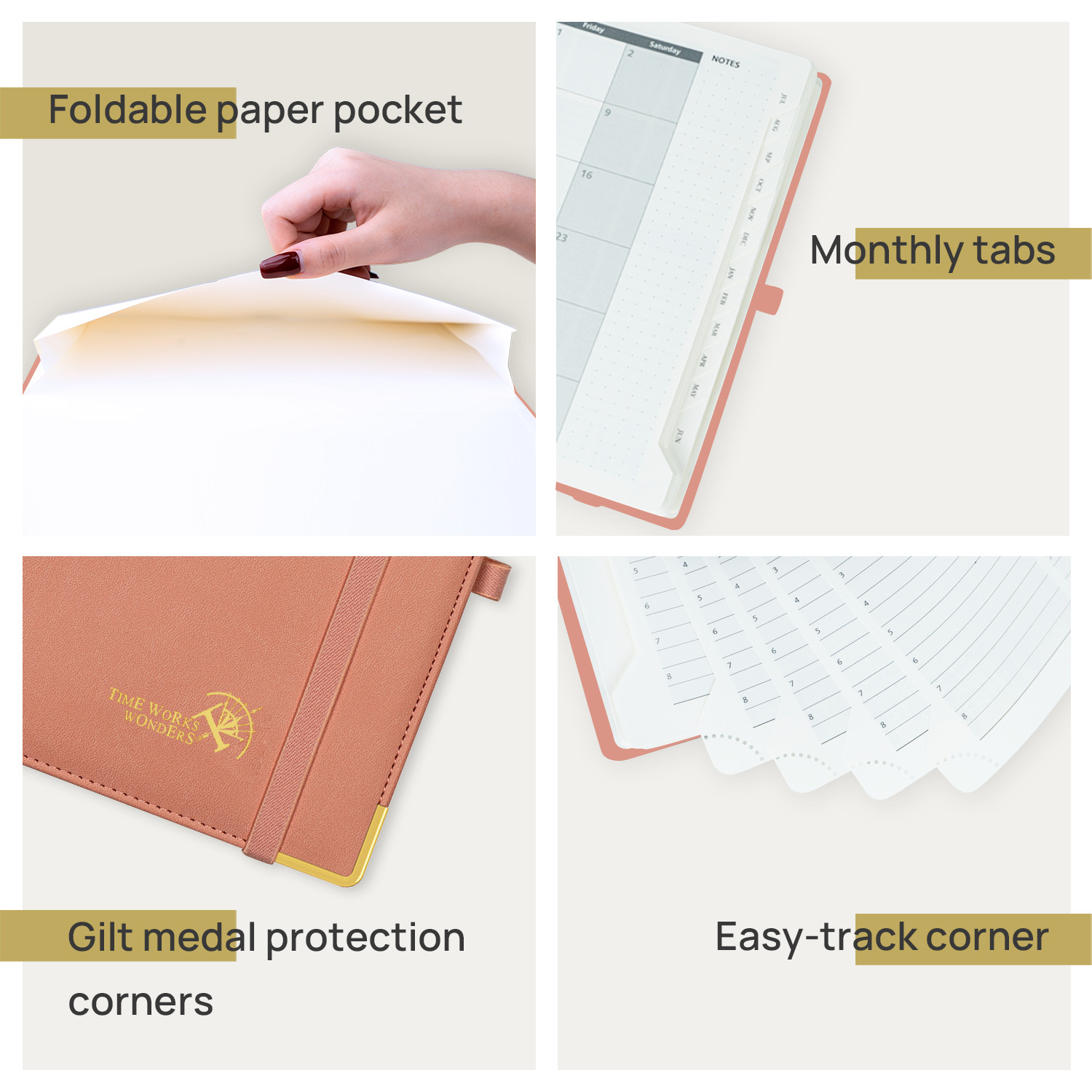 10.5''X 8.5'' Student Weekly Planner Custom Pink Vegan Leather Cover