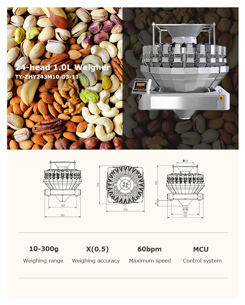 Automatic Dried Vegetables Weighing Digital Scales Multihead 14 Heads Dried Fruits Combination Weigher