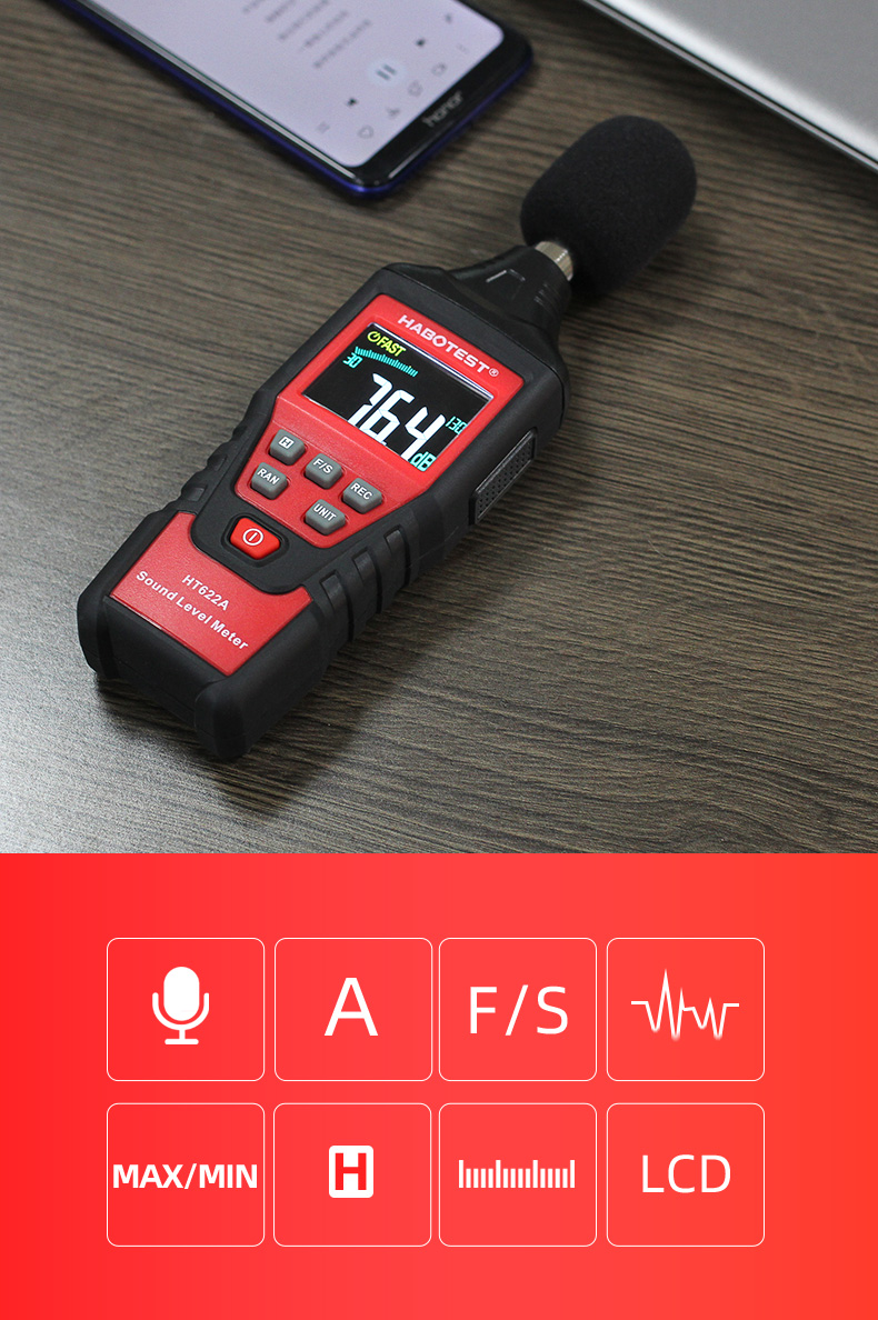 HT622A Digital Decibel Meter , 50dB Handheld Decibel Meter