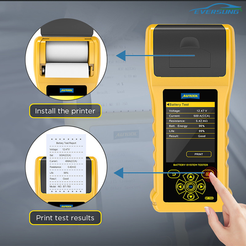 Color Screen BT760 Car Diagnostic Tester 6-32V automotive battery tester with printer