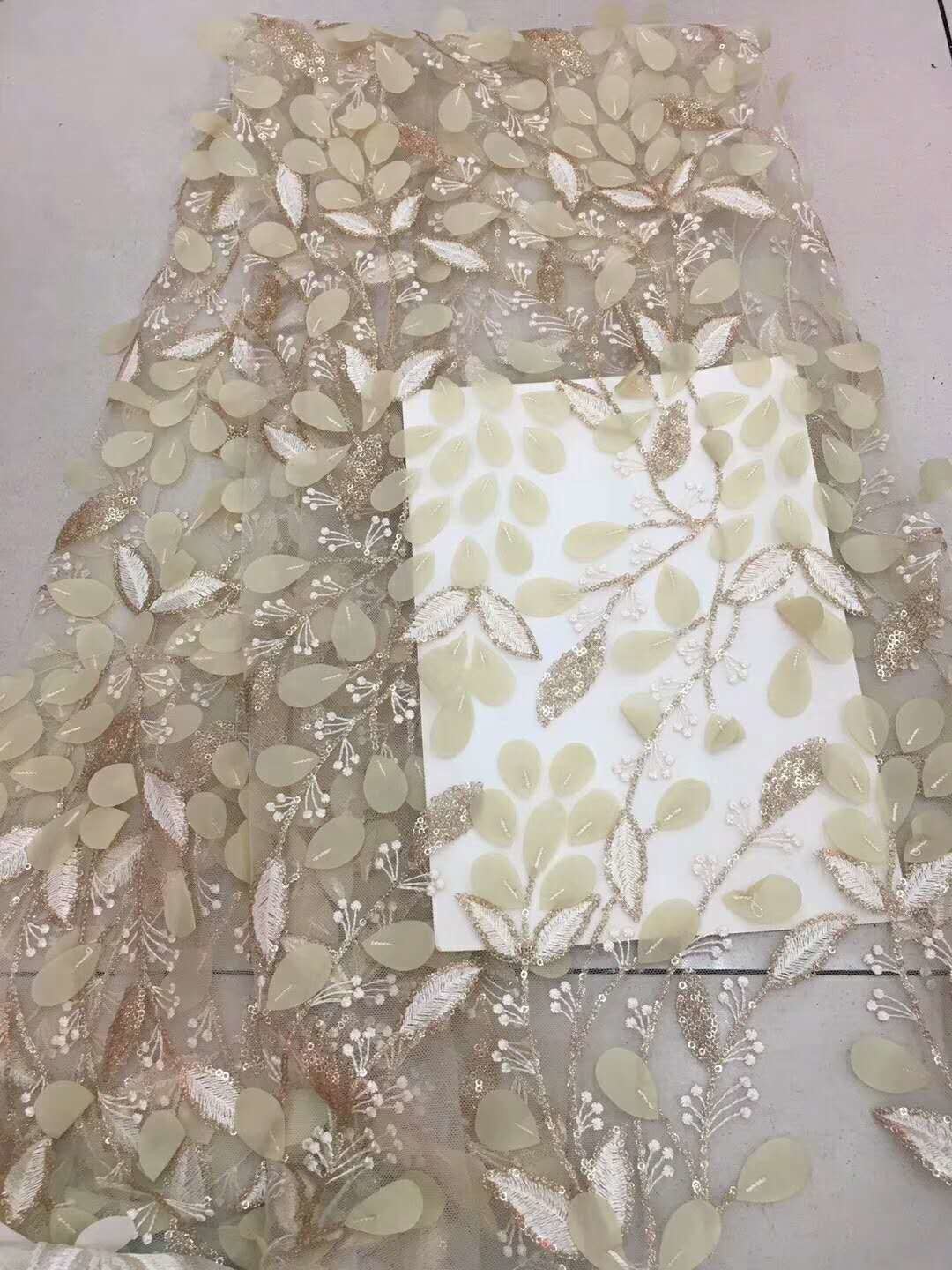 3D Flower Multi Colored Lace Fabric For Show / Embroidered Sequin Lace Fabric