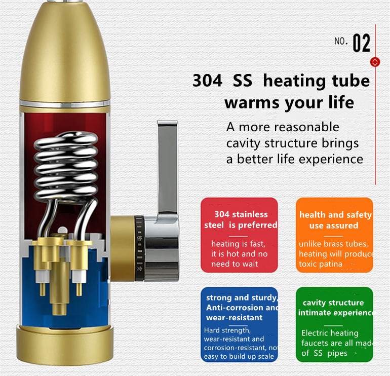 304 SS Digital Control Electric Faucet 0.04-0.5MPA Instant Hot Water Heating