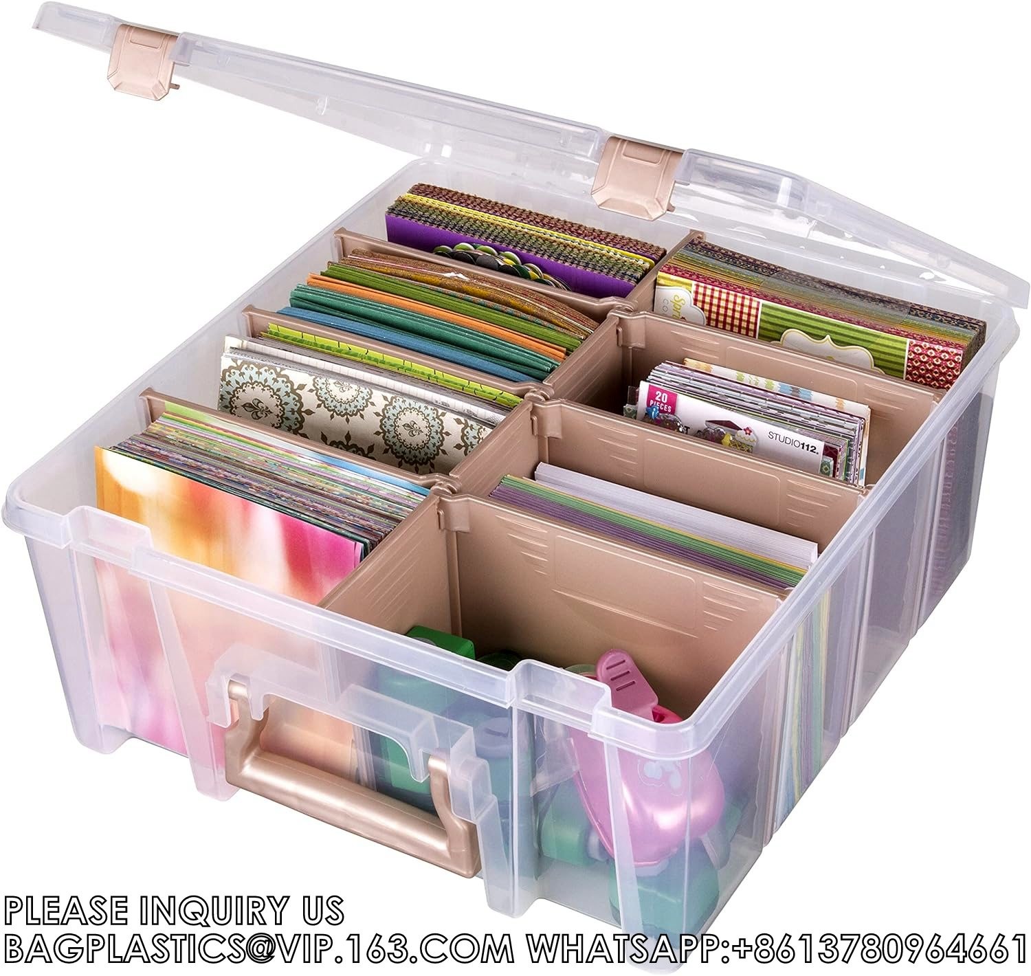 Super Satchel Double Deep, Portable Art & Craft Organizer With Handle, Plastic Storage Case, Clear With Rose Gold