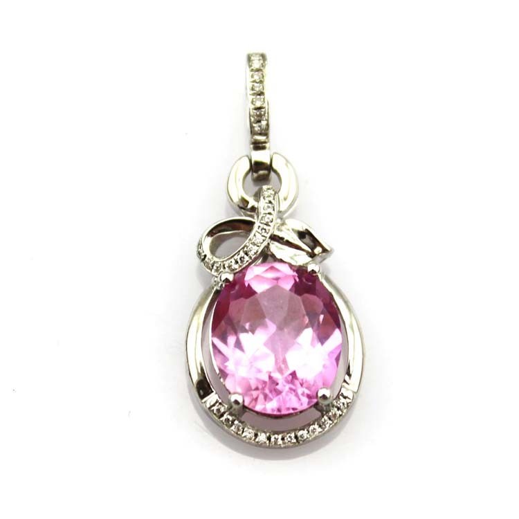 Sterling Silver Oval Pink Zircon Pendant and 925 Silver Chain Necklace (PSJ0268)