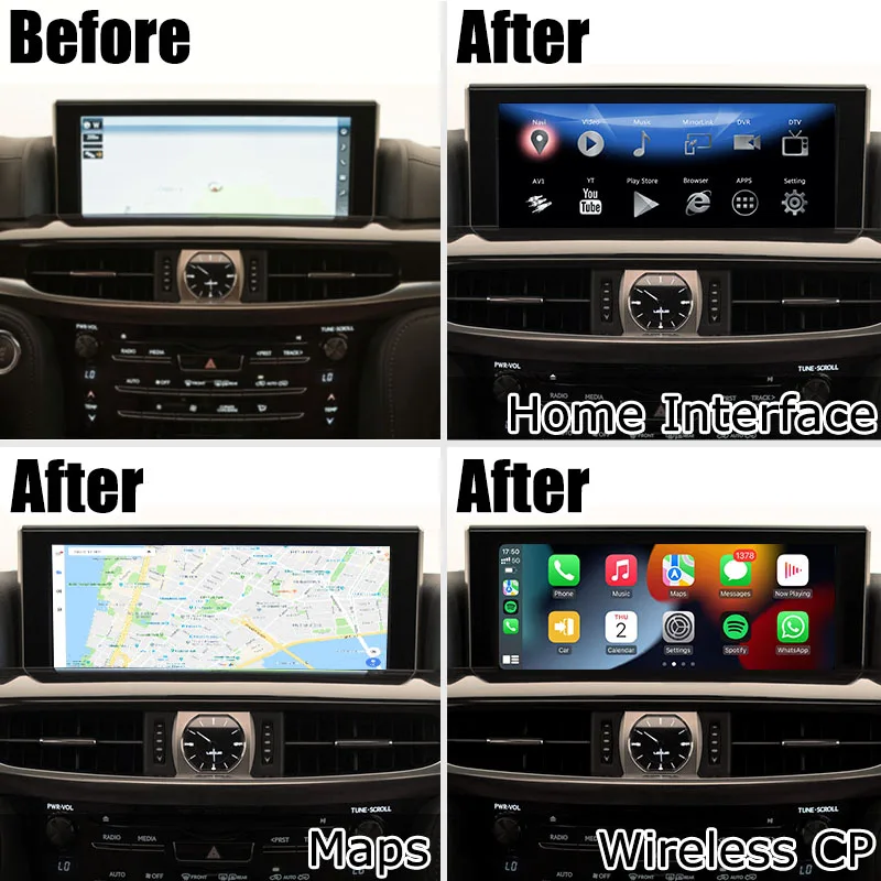 Lexus LX570 LX450d Android video interface support carplay android auto Qualcomm 8+128GB Android 11