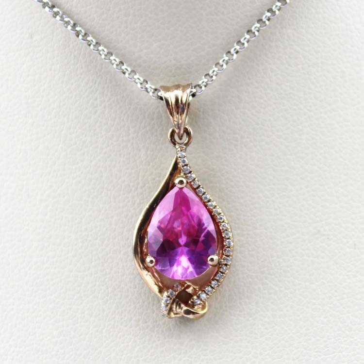 Women Jewelry 925 Silver 8mmx10mm Pear Pink Cubic Zircon Pendant(PSJ0424)