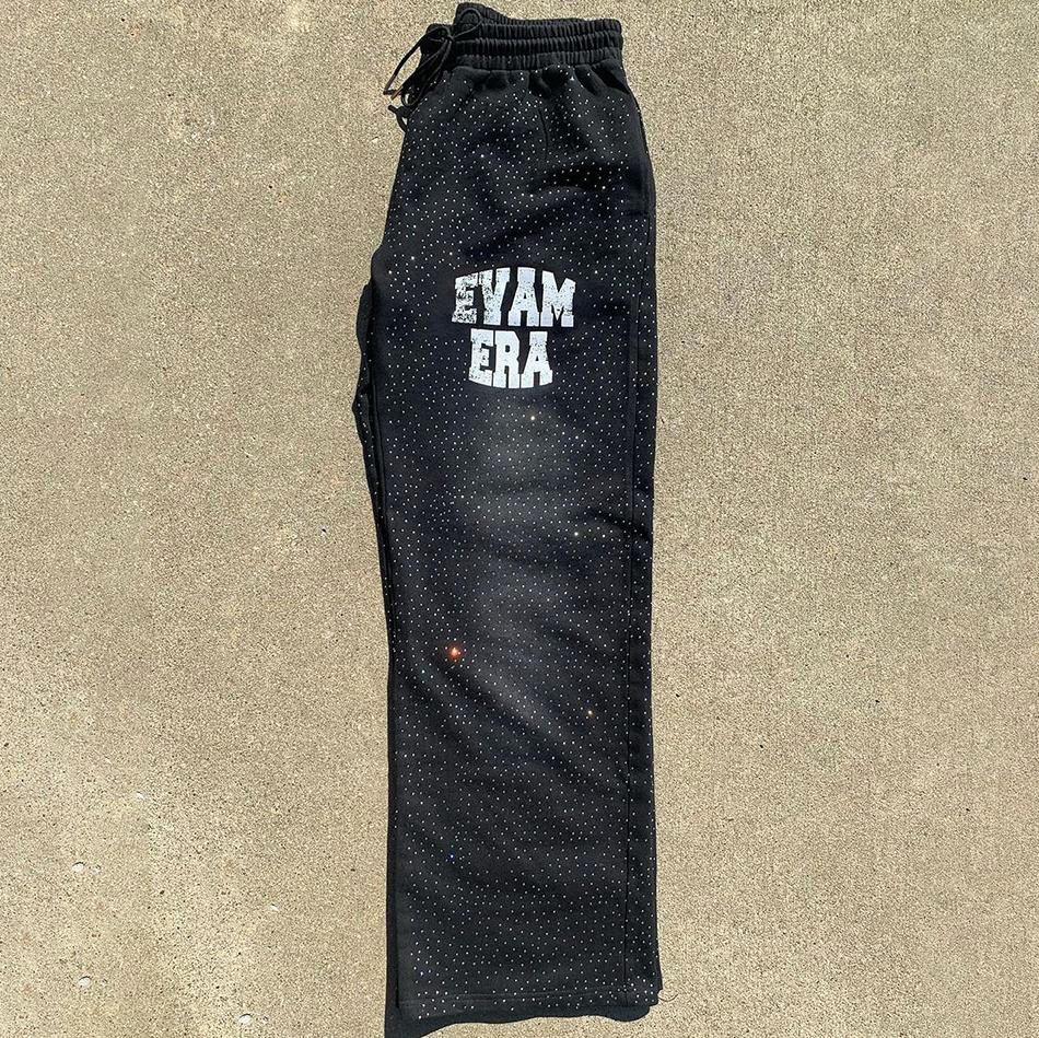 Custom Manufacturer Heavyweight Oversized Man Sun Faded Vintage Track Sweat Pant Acid Washed Mens Baggy Rhinestone Sweatpants