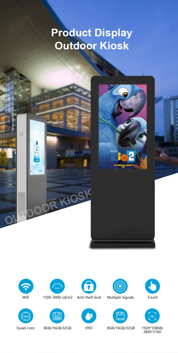 55" Floor Stand Digital Signage Kiosk Outdoor Interactive Touch 55inch Ip 65