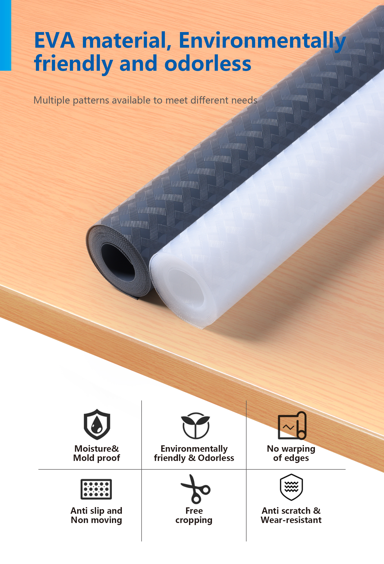 Non Slip Drawer Mat Shelf Cabinet Liners Roll in Blue 45*150cm or Customized Size